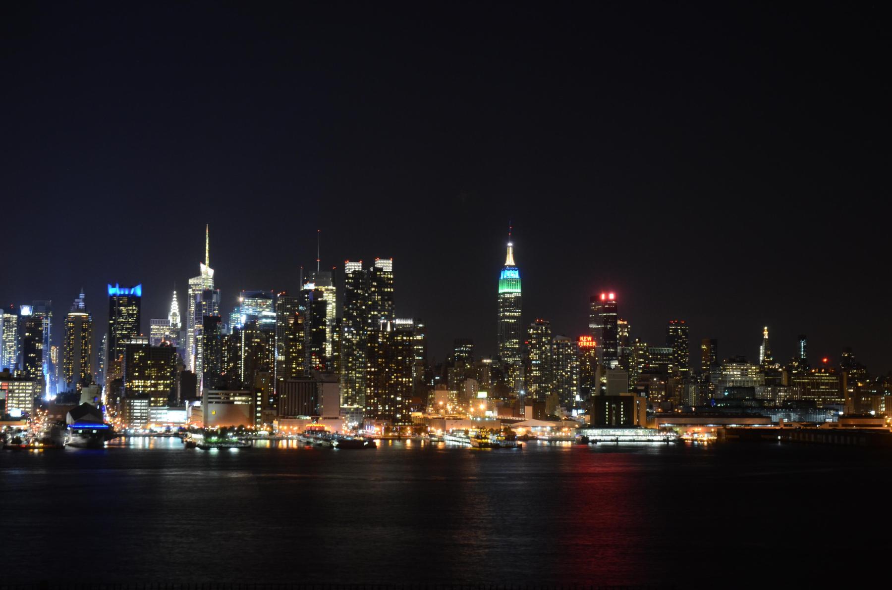 New York City skyline with rainbow flags in Greenwich Village